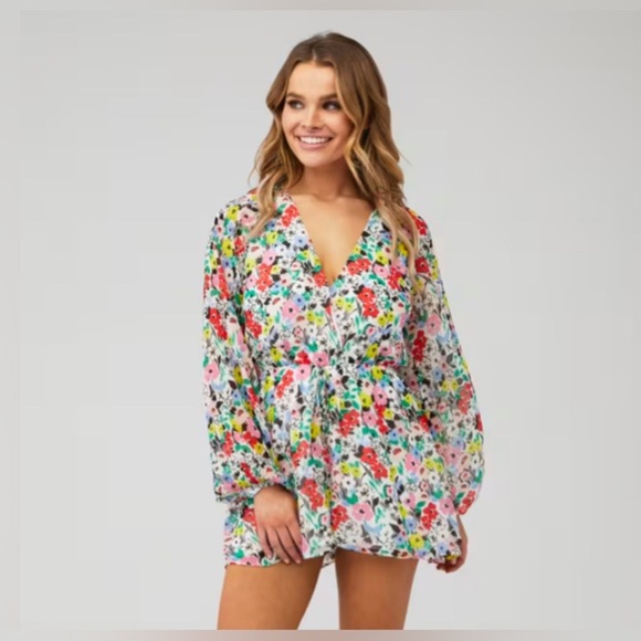 YUMI KIM Revolve XL Naomi Long Sleeve Romper Juniper VNeck Floral Romantic CLEAN - Picture 1 of 14